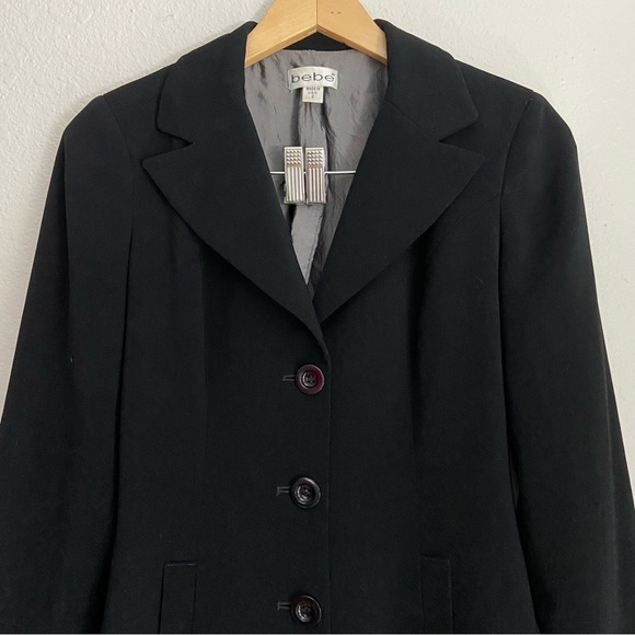 Y2K Vintage Bebe Blazer Jacket Button Up Long Black Size 2 See Description - Picture 3 of 11